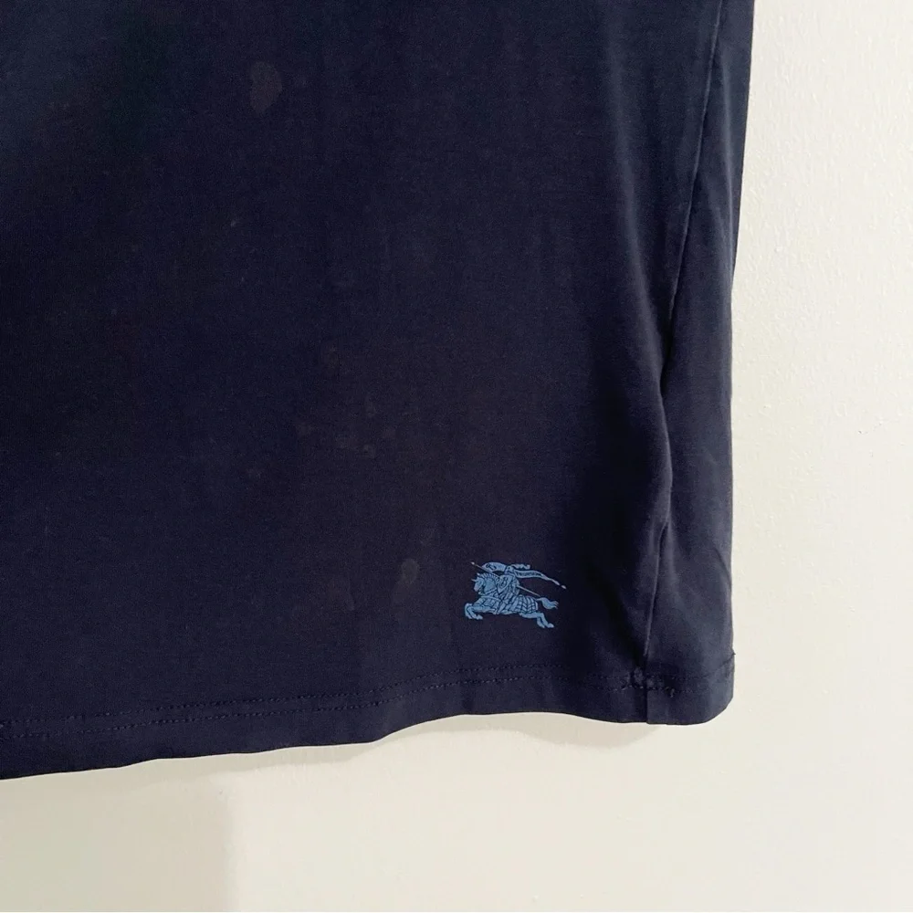 Burberry Brit Navy Blue Cotton Short Sleeve Nova Check Cuff T-Shirt Tee Size XS - Picture 5 of 10